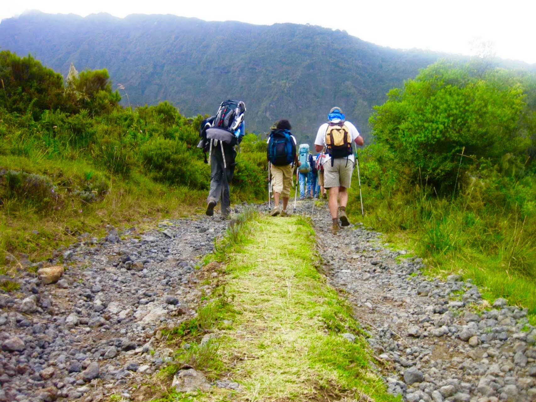 沿山脊向 Saddle 木屋攀升的登山者